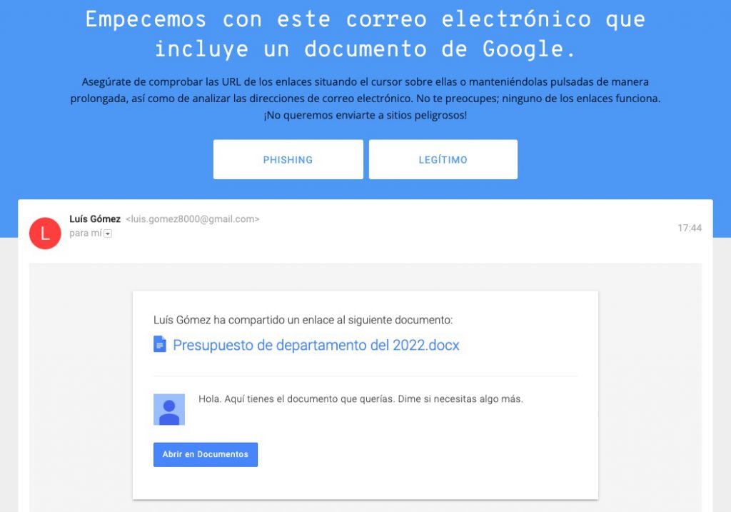 prueba google phishing