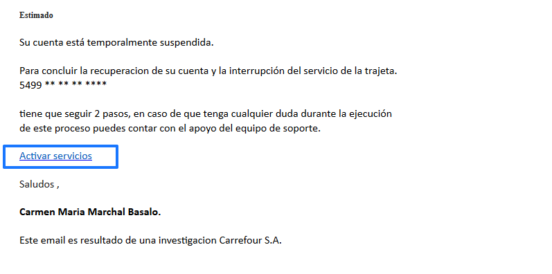 Correo falso con botón de virus