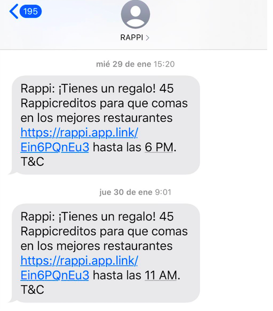 sms real link rappi