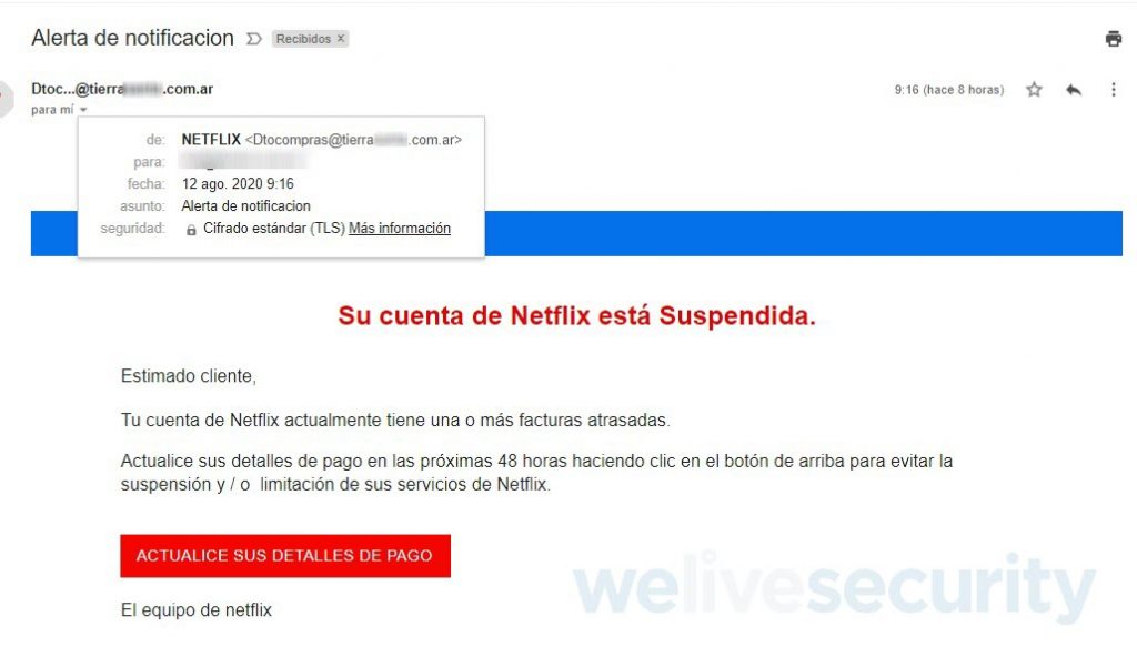 Correo falso de Netflix