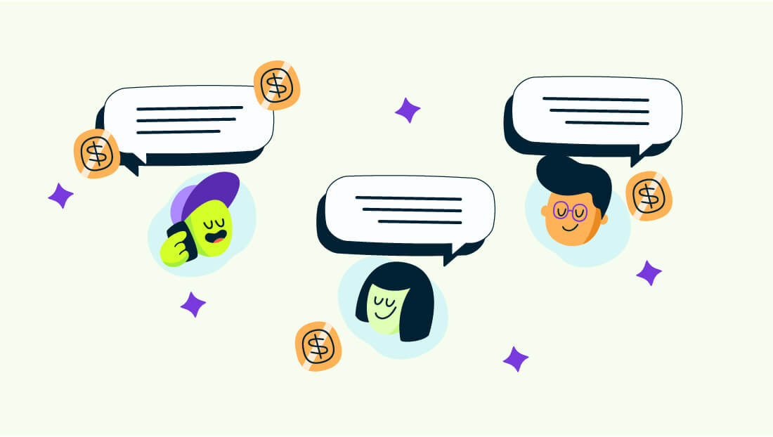 Interfaz visual de 3 personas en caricatura.