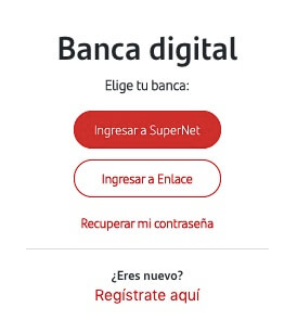 Interfaz para ingresar a la banca digital del banco
