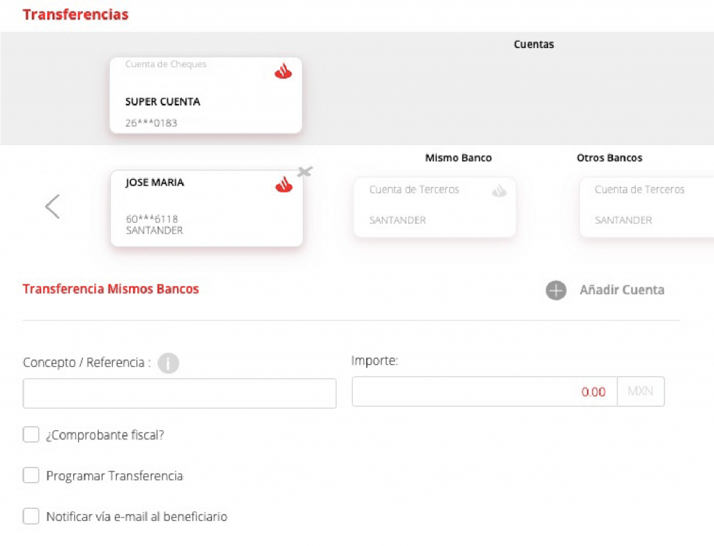 Realizar transferencias en banca en línea