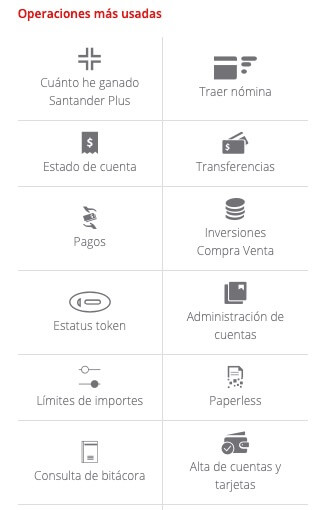 Seleccionar tipo de operación a realizar en banca en línea